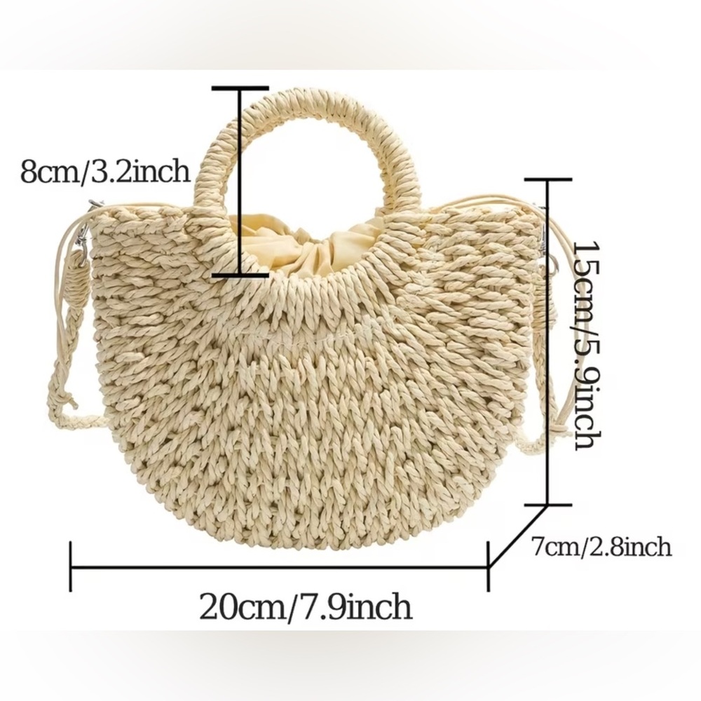 Woven Green Straw Tote Bag with Round Handles - Picture 4 of 4